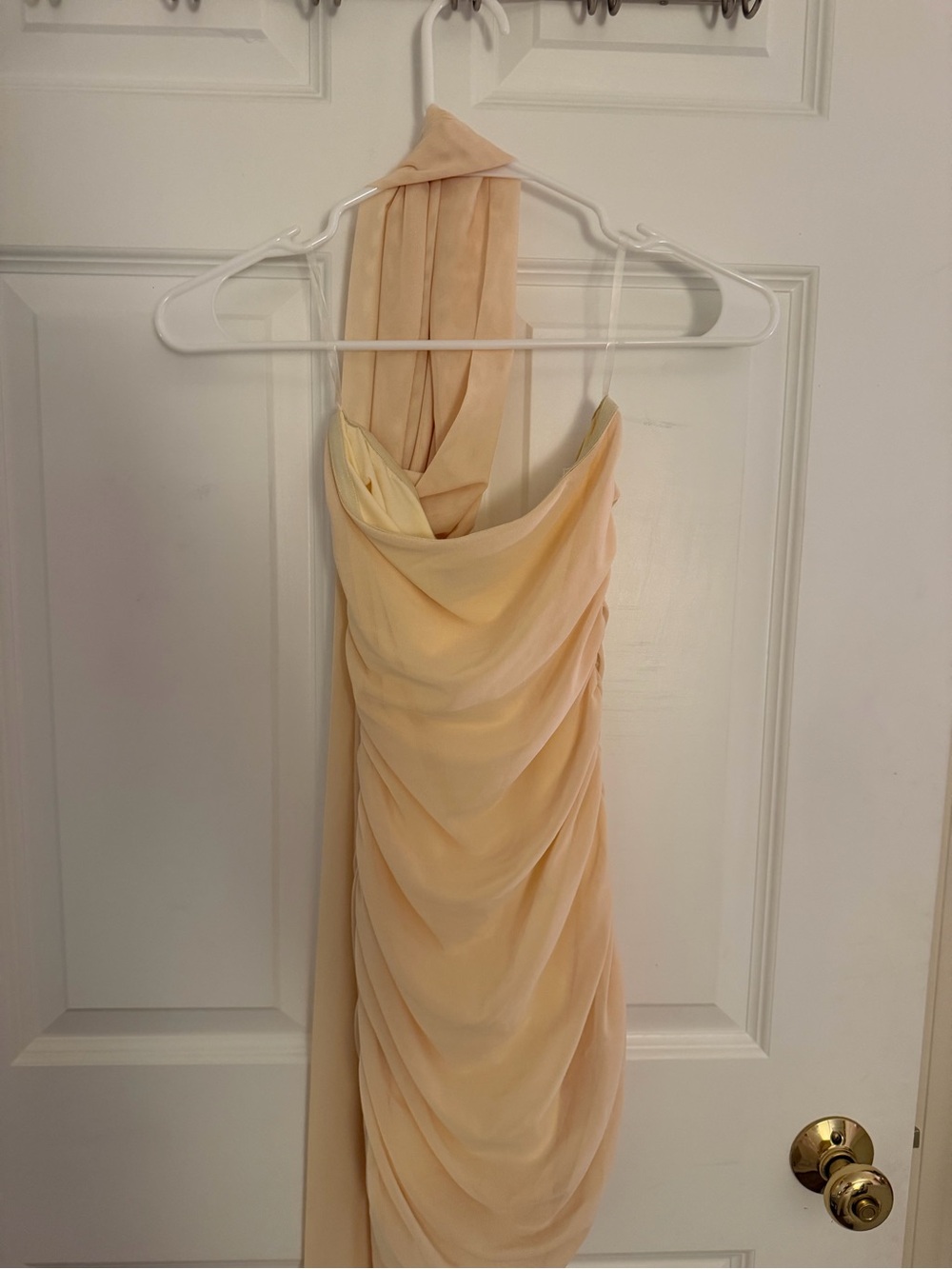 Peppermayo One-Shoulder Ruched Mini Dress in Cream - Picture 2 of 7